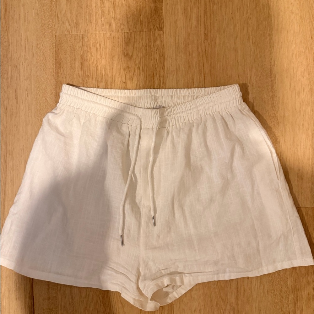 Princess Polly White High-Waist Linen Drawstring Shorts
